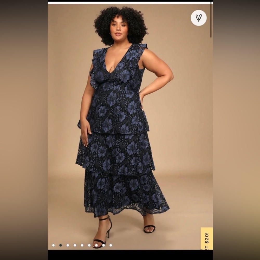 Lulus Navy Blue Molinetto Lace Ruffled Tiered Maxi Dress